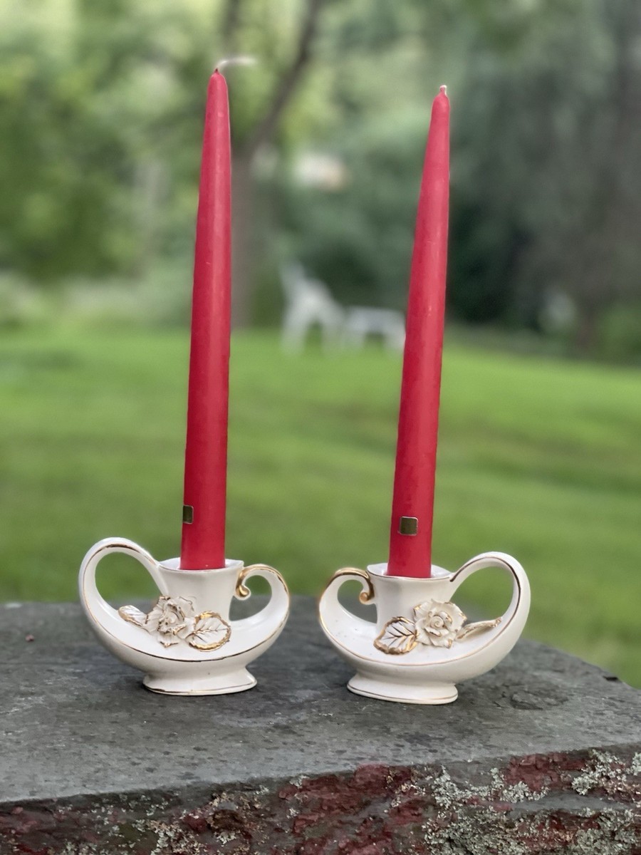 LEFTON #687 Porcelain Cream W/gold accent finger candles | eBay