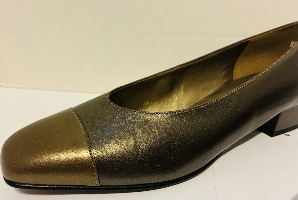 Tacones de salón vintage de cuero Selby para mujer talla 8,5B multicolor dorado/bronce Foto 2 de 4