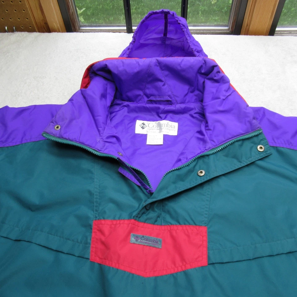Columbia Jacket Mens XL Green Red Water Resistant Hooded Pullover Anorak VTG 90s - Image 3 of 4