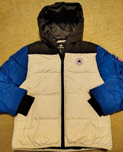 Converse All Star Colorblock Hooded Full Zip Puffer Jacket Insulated M Pockets - product listing photo