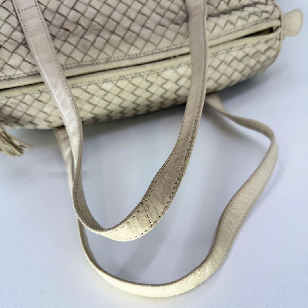 BOTTEGA VENETA Leather Handbag Beige Intrecciato Woven Tote Classic Authentic thumbnail 15