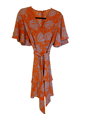 Rust Blue Print Flared Sleves and Tierred Design Romper