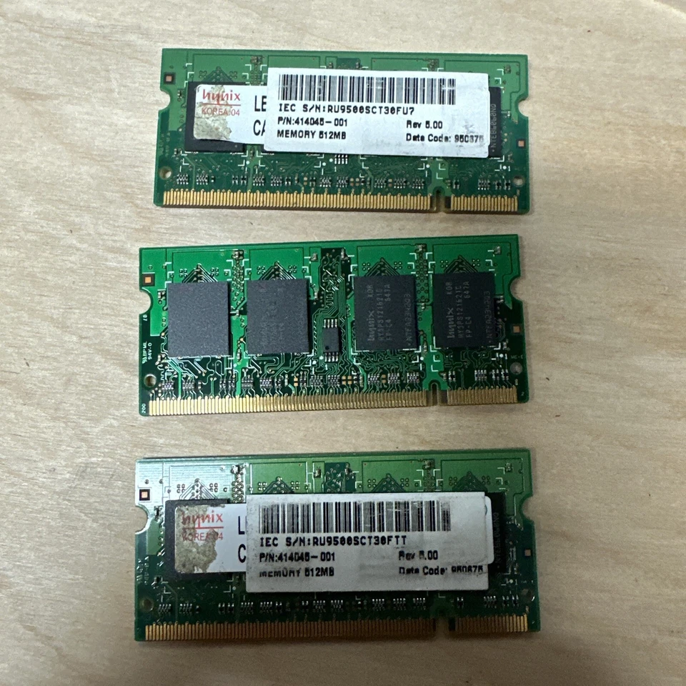 (Lot Of 3)Hynix 512MB 2Rx16 PC2-4200S-444-12 DDR2 Laptop Memory - Image 2 of 2