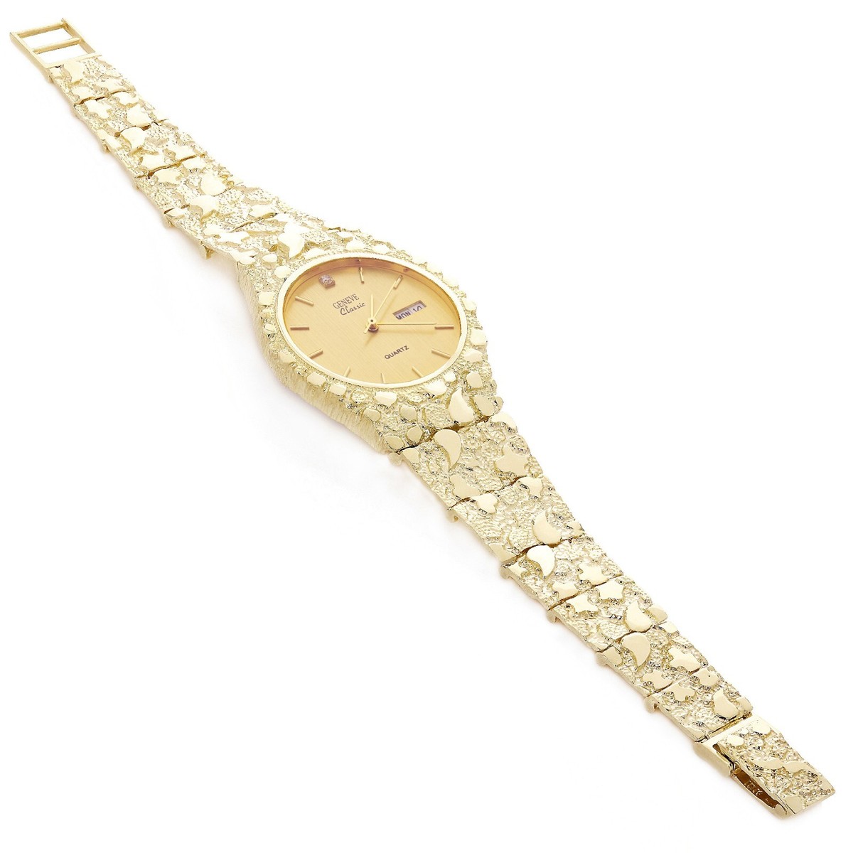 10k Yellow Gold Nugget Link Geneve Wrist Watch with Diamond  display picture 1