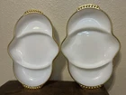 (2) Vintage AH Fire King Milk Glass Divided 3 Part Relish Dish/Tray Gold Trim