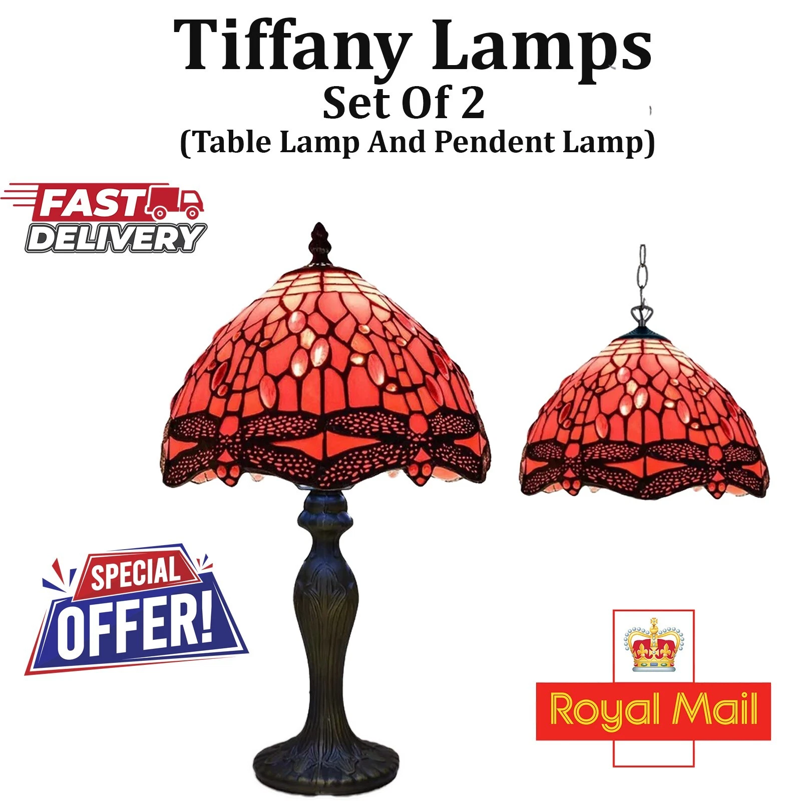 Image Tiffany Style Table Lamp And Pendent Lamp Antique brass Stained Glass