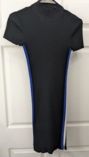 Zara Knit Dress Black with White and Blue Stripes along Sides Women's Size S