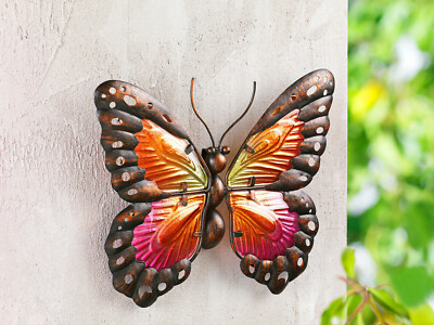  Wanddeko ''Farfalla'', 24 cm  Prachtvoller Schmetterling im Materialmix patiniert