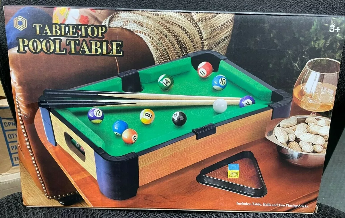 Tabletop MINI POOL TABLE +2 Sticks, Balls 13.4 x 8.75 fun billiards game  gift