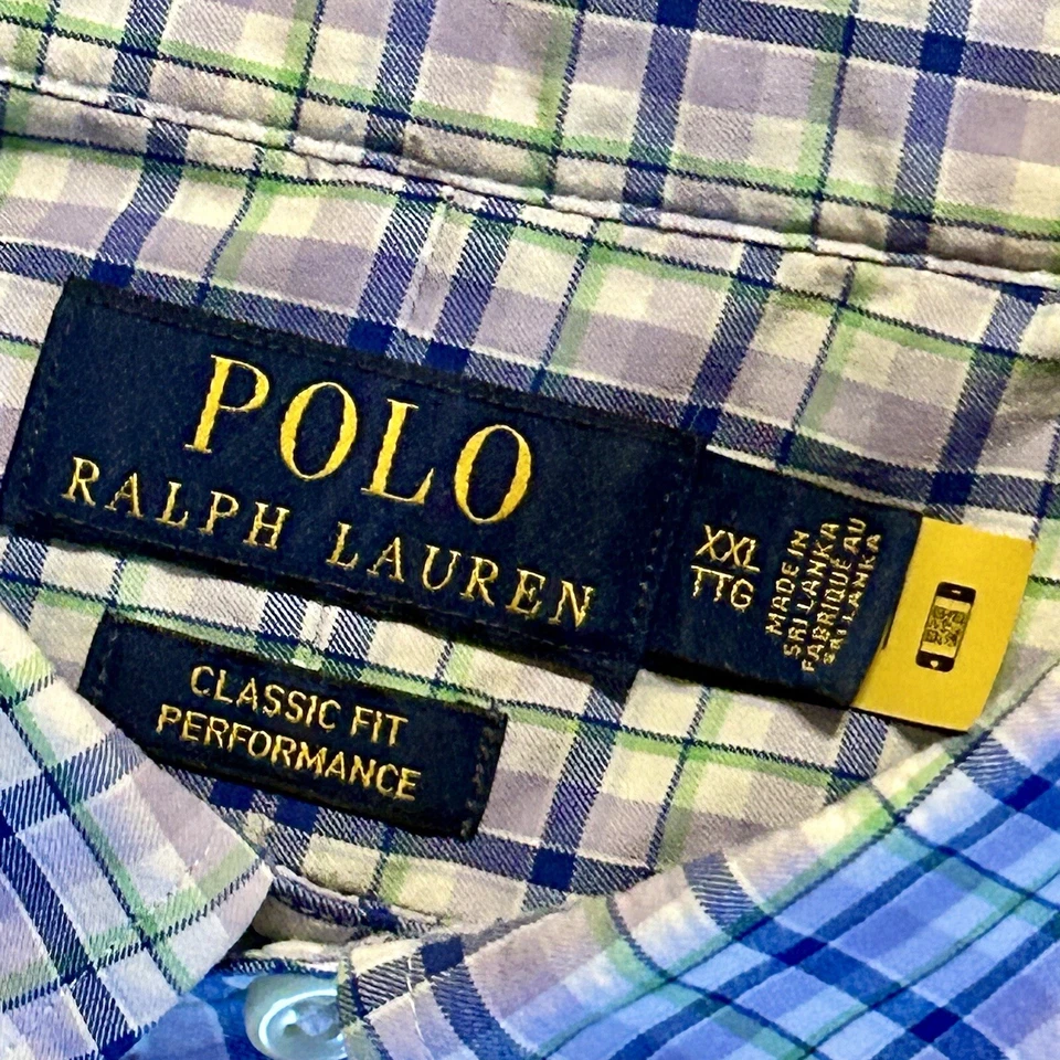 Camisa de rendimiento POLO RALPH LAUREN ~ para hombre 2XL ~ ajuste clásico ~ botón para arriba ~ cuadros morados Foto 3 de 4