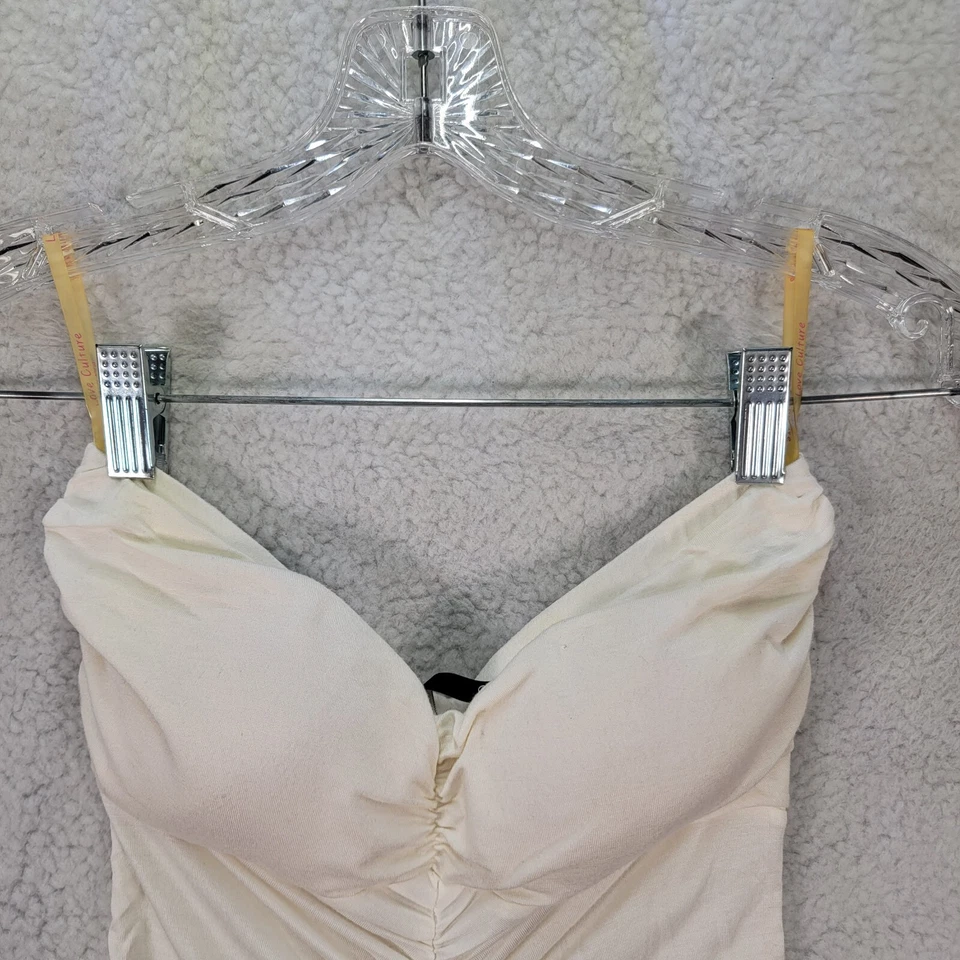 Vestido Love Culture para mujer talla S marfil sin tirantes acanalado con cinturón Y2K ajuste N acampanado Foto 2 de 4