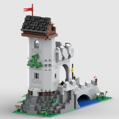 A Medieval Tower Castle Model with a Bridge Modular Buiding 668 teile MOC