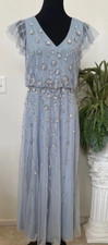 NWT ADRIANNA PAPELL Blue Heather Sequin Beaded Evening Cocktail Dress Sz 10 279