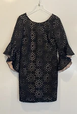 Jax Black Label Womens Lace Laser Cut Bell Sleeve Cocktail Dress Size 10