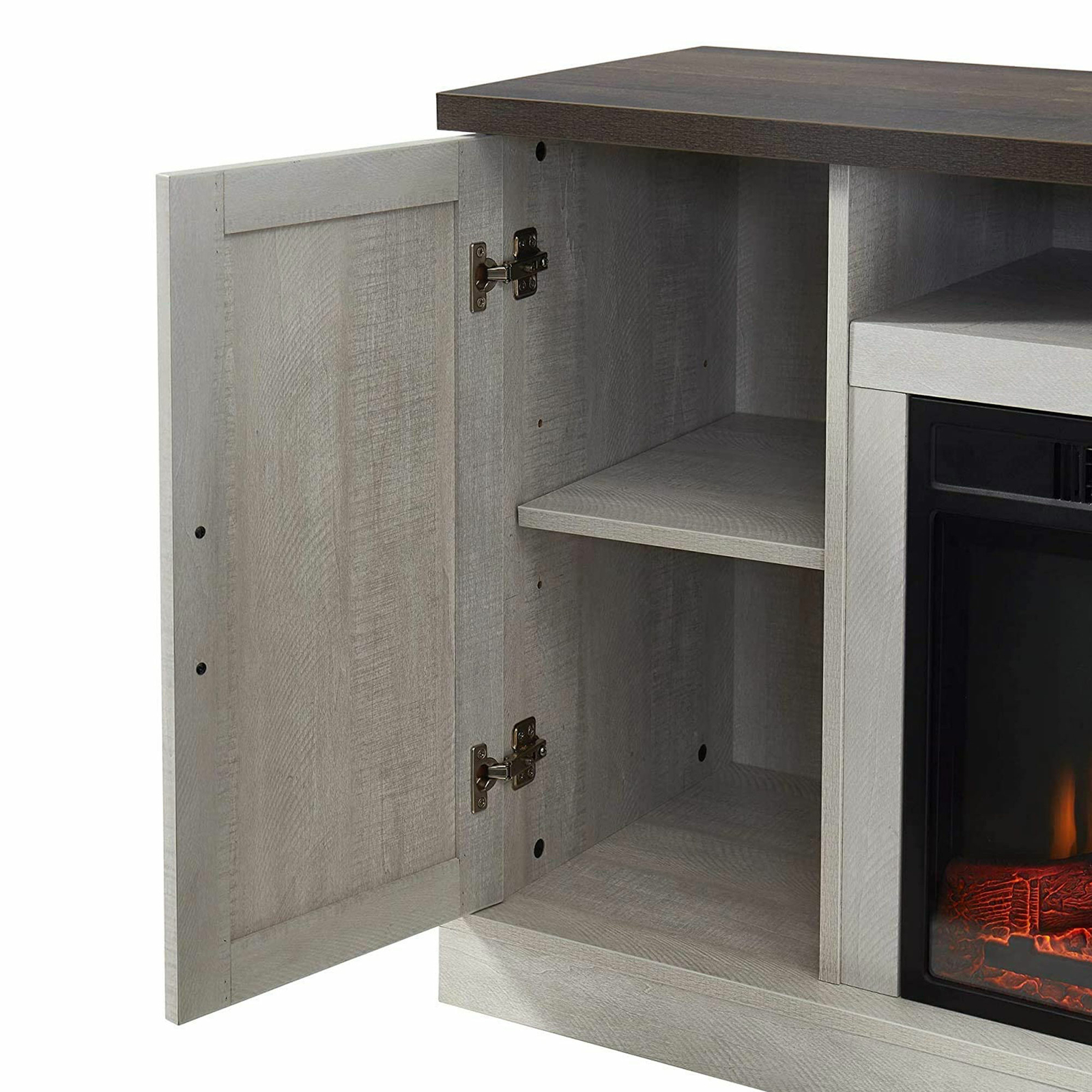 Edyo Living Rustic Farmhouse Electric Fireplace TV Stand w/ Remote Control,  Grey - Body Logic