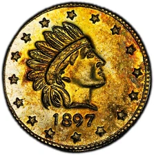 1897 $1 X-Tn9 Alaska / California Gold (Brass) / PCGS Plate Coin MS63 POP 7 R.7