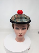 ONE SIZE FITS MOST 1960s/70s Tam O' Shanter Beret Hat VINTAGE Plaid Fitted