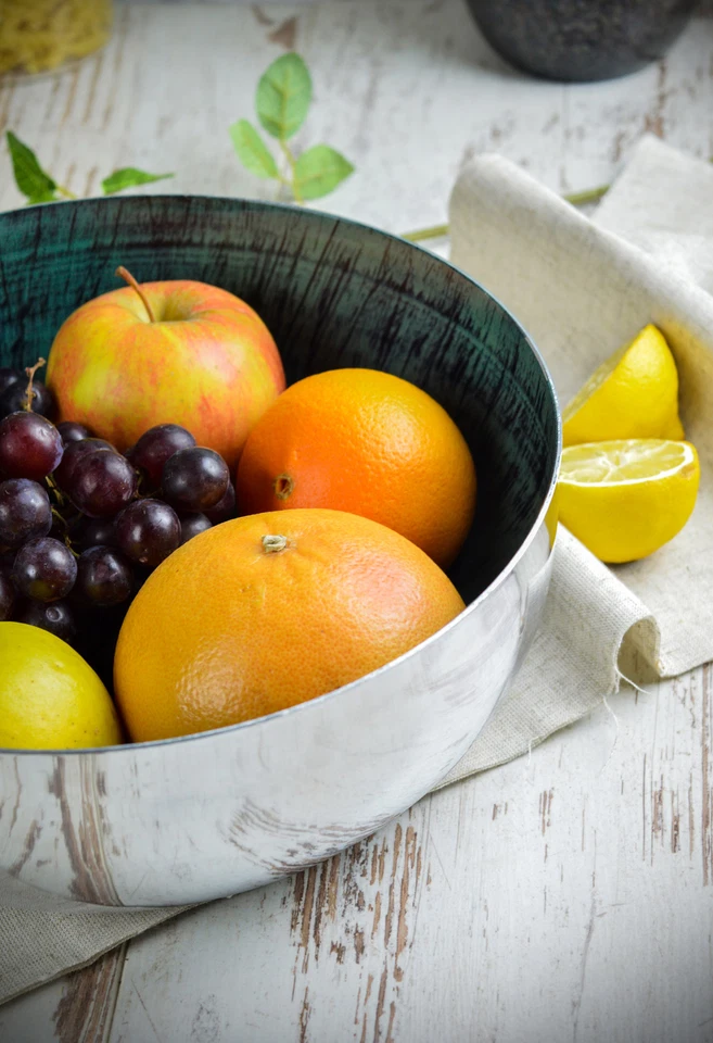 Große Dekoschale Ø26cm Obstschale Silber/Türkis Metallschale Tablett Schüssel - Bild 4 von 4