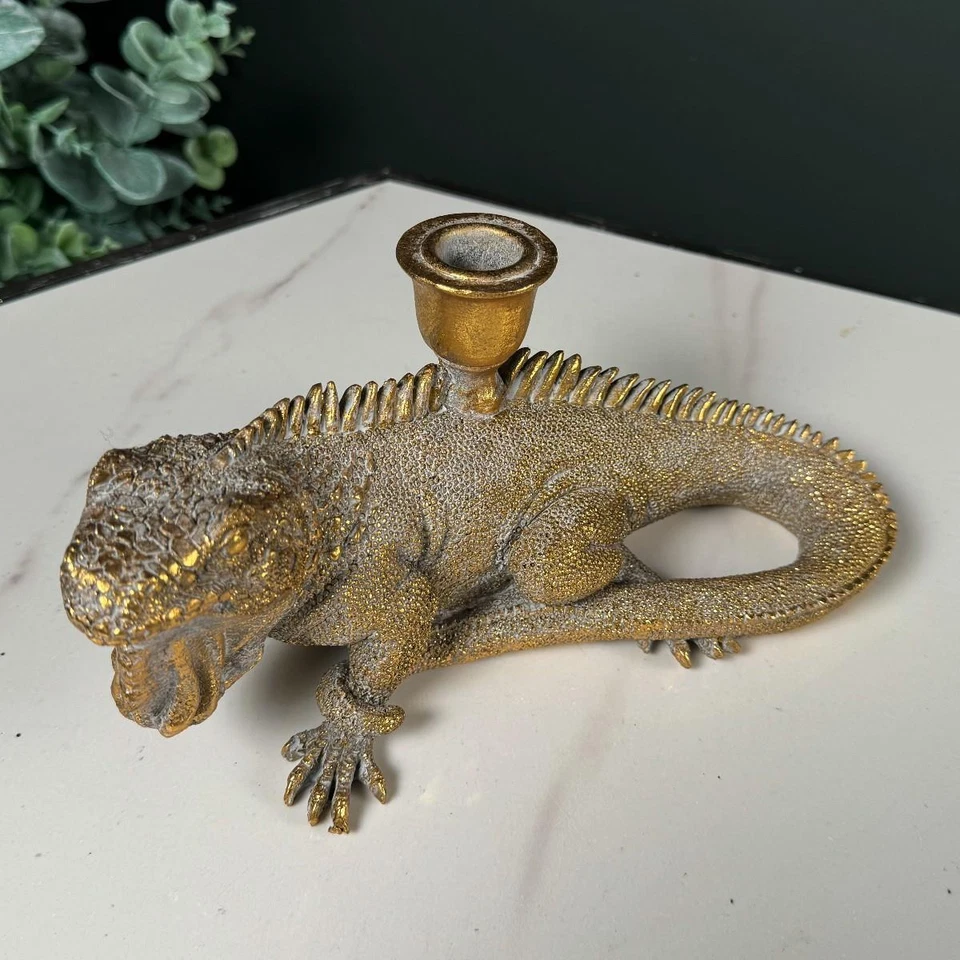 Golden Iguana Dinner Candle Holder Vintage Finish 12x26x14cm - Image 2 of 4