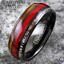 Black Tungsten Carbide Ring Red Fishing Line-Whiskey Barrel Deer Antler Band