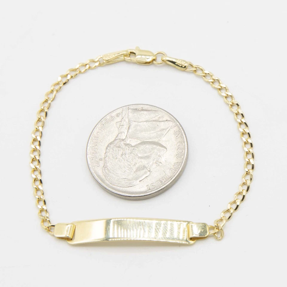 Kids Engravable ID Miami Curb Bracelet Real 10K Yellow Gold 6" - Image 2 of 4