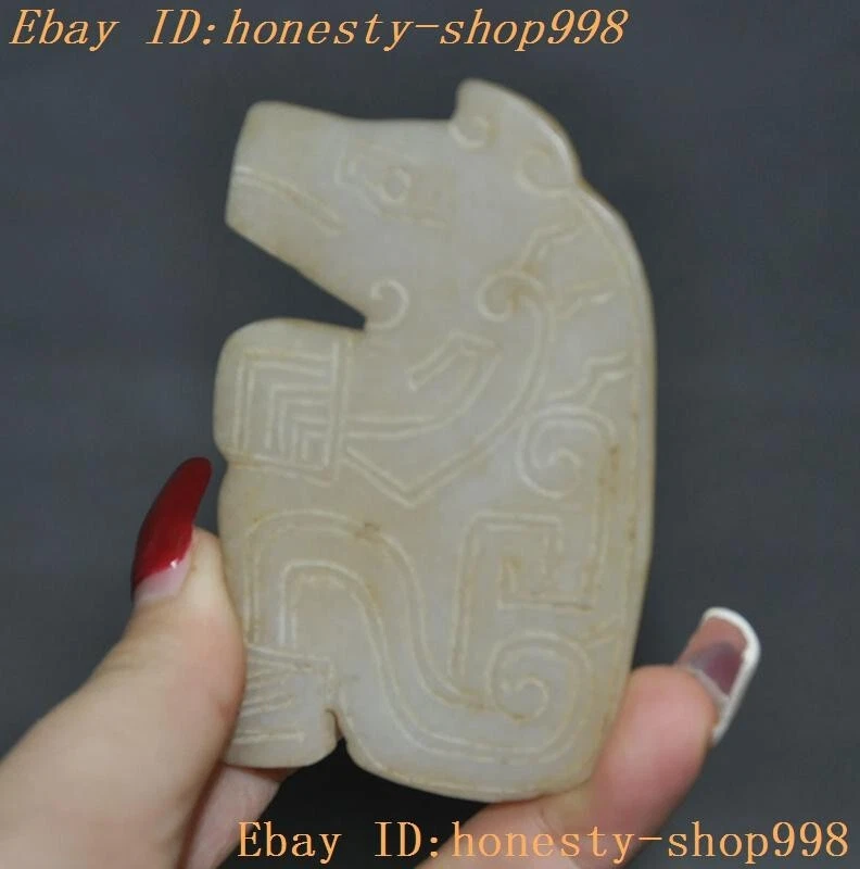 3.2"Ancient China dynasty Old jade carve fengshui beast bear yubi statue Pendant - Image 3 of 4