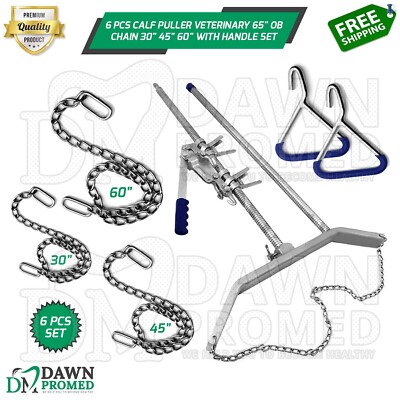 6 Pcs Calf Puller Veterinary 65'' OB Chain 30'' 45'' 60'' With Handles Set German Gr