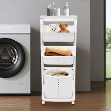 4-Tier Laundry Hamper Basket Sorter Clothes Storage Organizer Shelf Rolling Cart