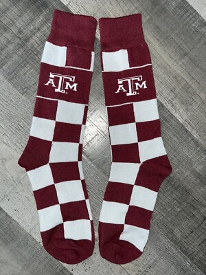 TEXAS A&M AGGIES NCAA COLLEGE TEAM LOGO CHECKED TROUSER SOCKS LARGE