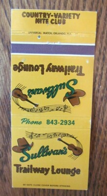 COWBOY HAT ON MATCHBOOK COVER: SULLIVAN'S COUNTRY NITE CLUB (ORLANDO FLORIDA) E6