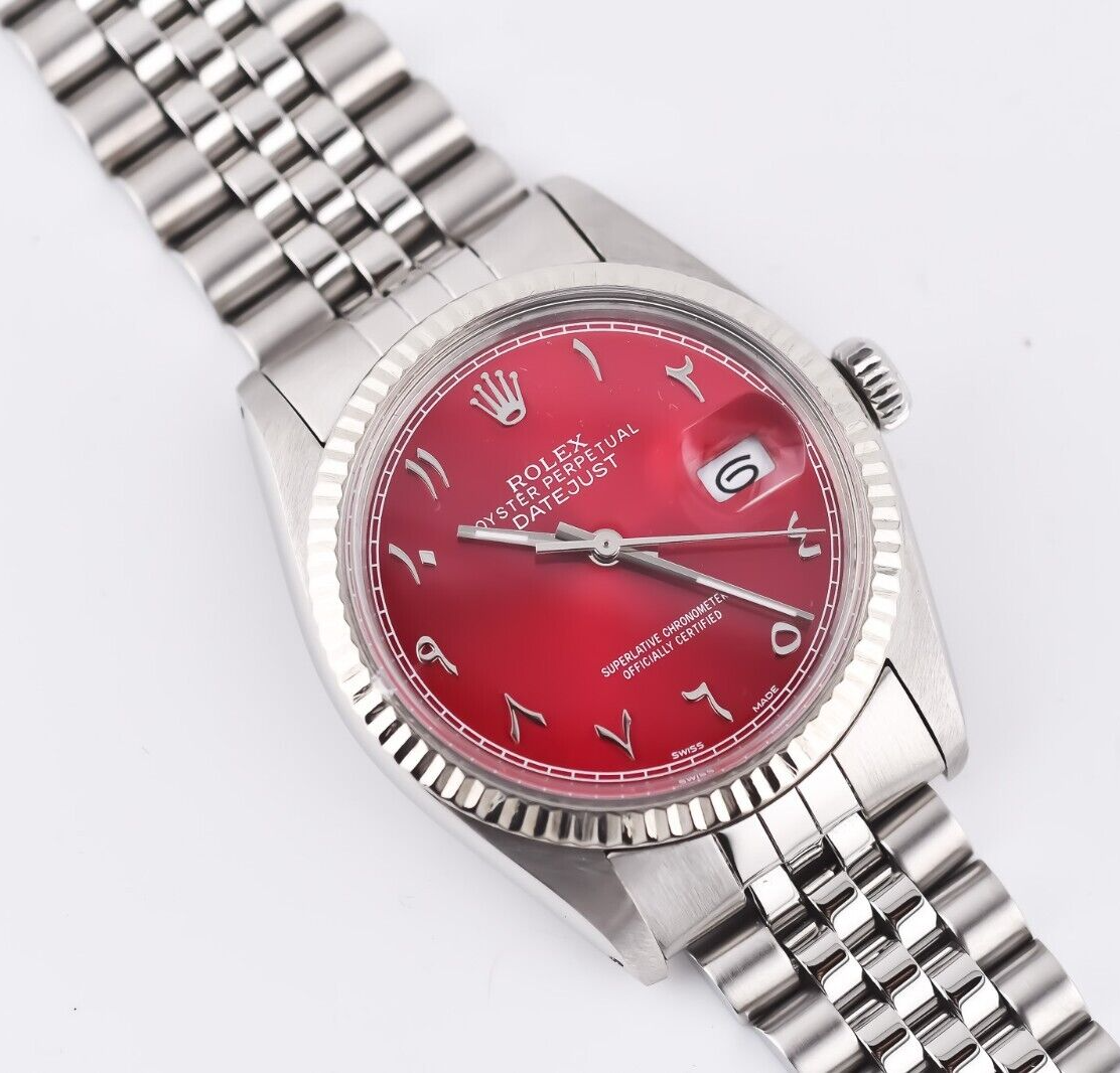 Arabic Dial Silver And Red Rolex Rolex Datejust 36MM 1601 Red