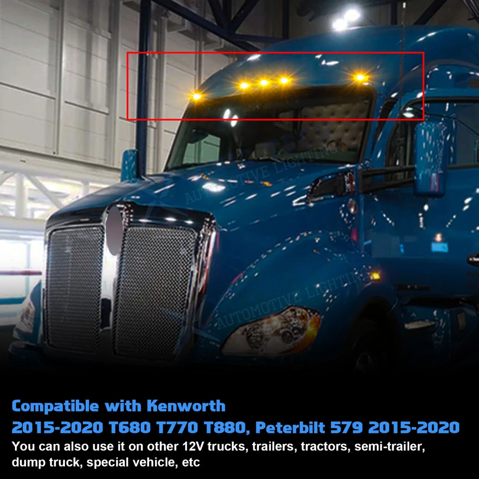 Lámparas marcadoras LED ámbar para techo para Kenworth T680 Peterbilt 579 5 piezas Foto 4 de 4