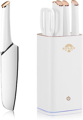 KITAJUN SMART KITCHEN KNIFE SET WITH HOLDER GERMAN STAINLESS STEEL - WHITE
