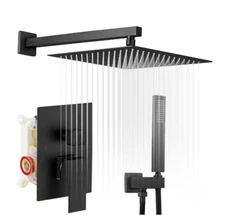 BWE A-95016-Black 1-Handle 2-Spray Square Shower Faucet+Shower Head Matte Blk