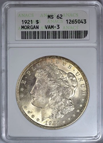 1921 P Morgan Silver Dollar ANACS MS-62 Soapbox Holder VAM 3 FREE FAST SHIPPING