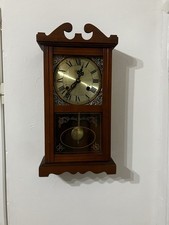 Vintage Highlands Wooden Cased Pendulum Wall Clock With Key 31 Day Wall Clock