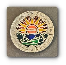 Sunrise Over the Forest - Painted Glass Mosiac Geocoin with Compass Points