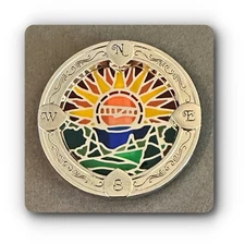 Sunrise Over the Forest - Painted Glass Mosiac Geocoin with Compass Points 