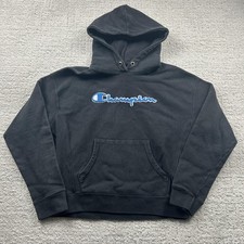 Champion Hoodie Youth Medium Black Reverse Weave Script Logo Pullover Fleece