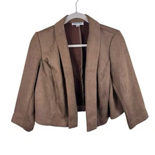 Shelby & Palmer Brown 3/4 Sleeve Cropped Faux Suede Open Blazer Size XL