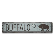 Buffalo Road Rustic Distressed Sign, Personalized Wood Sign