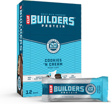 CLIF BUILDERS Protein Bars - Cookies 'N Cream Flavor - 20G Plant Based Protei...