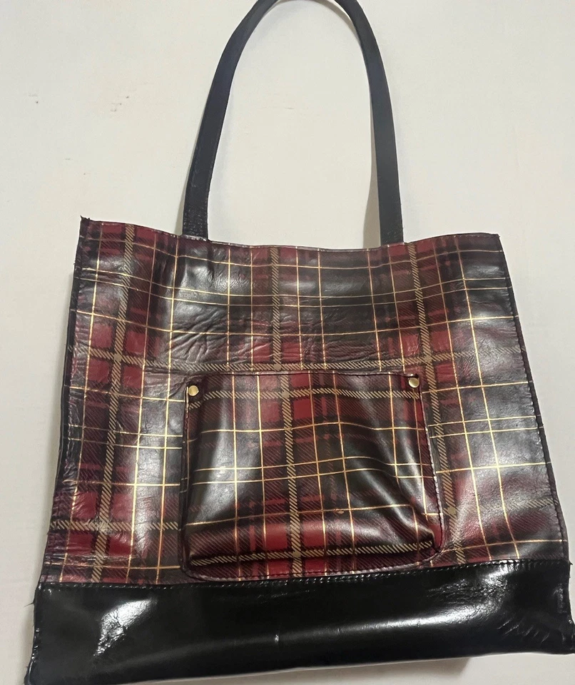 Patricia Nash Large Toscano Gold Foil Tartan Plaid Tote Purse Shopper Leather - Image 4 of 4