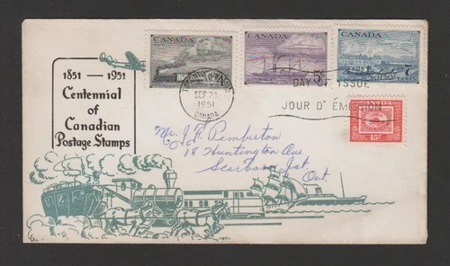 Canada 1951 Stamp Centenary FDC with complete set - unusual cachet