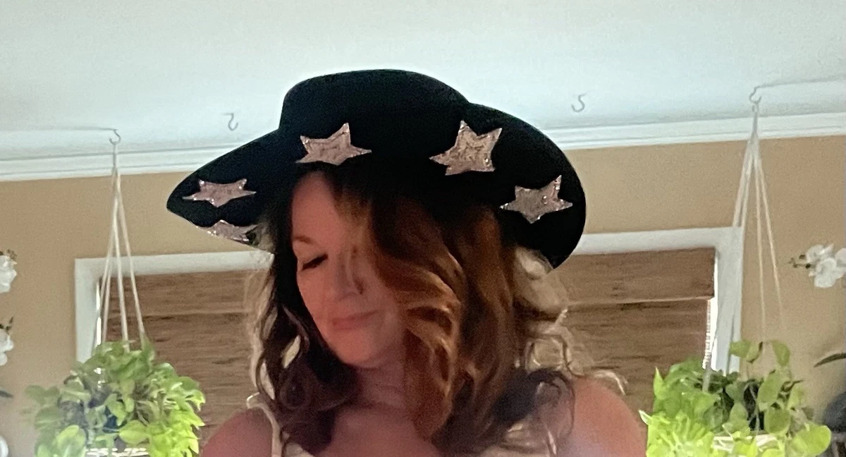 WYETH Anthropologie Black Rhinestone Star Cowboy Hat size OS 