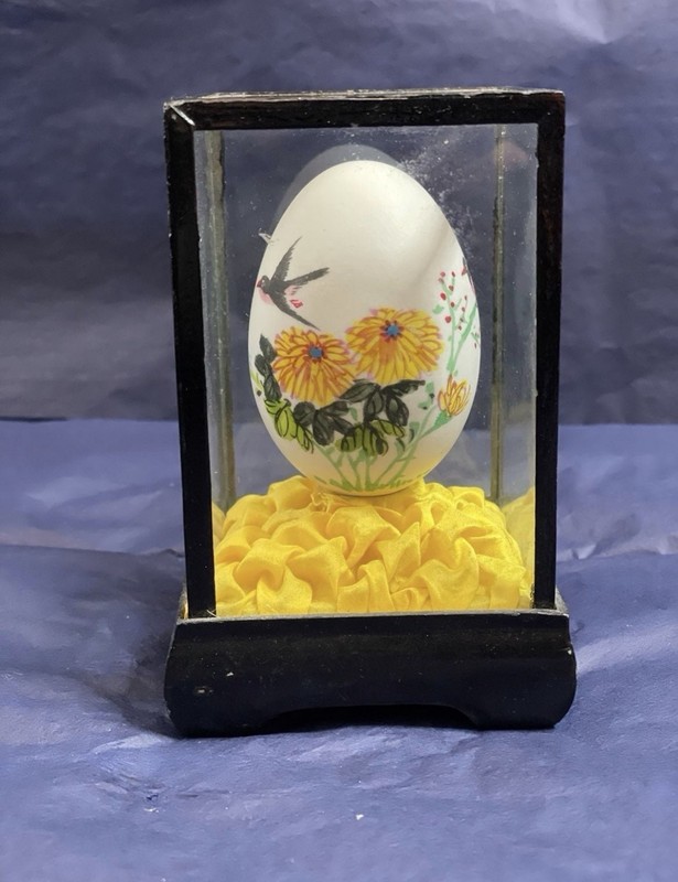Vintage People’s Republic of China Hand Painted Egg in glass case, one-of-a-kind