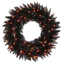Vickerman K162131LED Black Fir Dura-Lit T Wreath with Orange LED Lights  30 in.