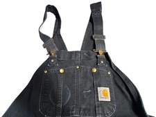 Carhartt Overalls Mens 50x30 Black Quilt Lined Insulated Duck Bib Workwear