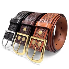 Men's Basketweave Genuine One-Piece Leather Utility Uniform Work Belt 1-3/4"