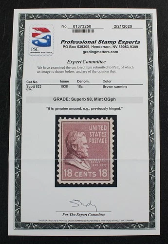 CKStamps: US Stamps Collection Scott#823 Mint LH OG PSE Cert Grade 98